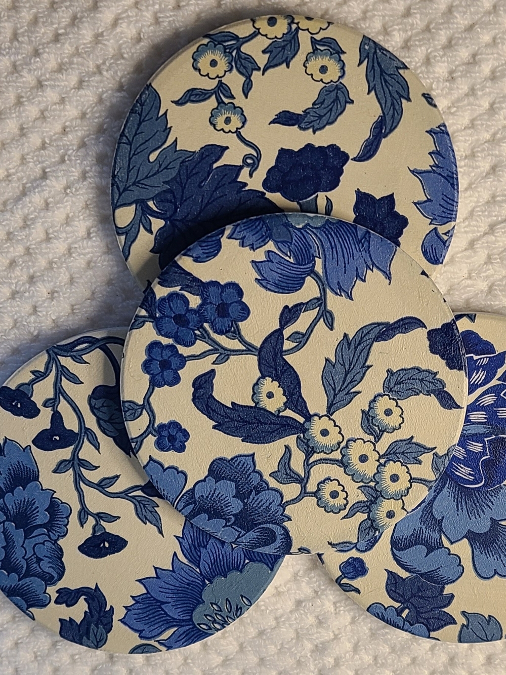Blue Floral Round Coasters - Set of 4
